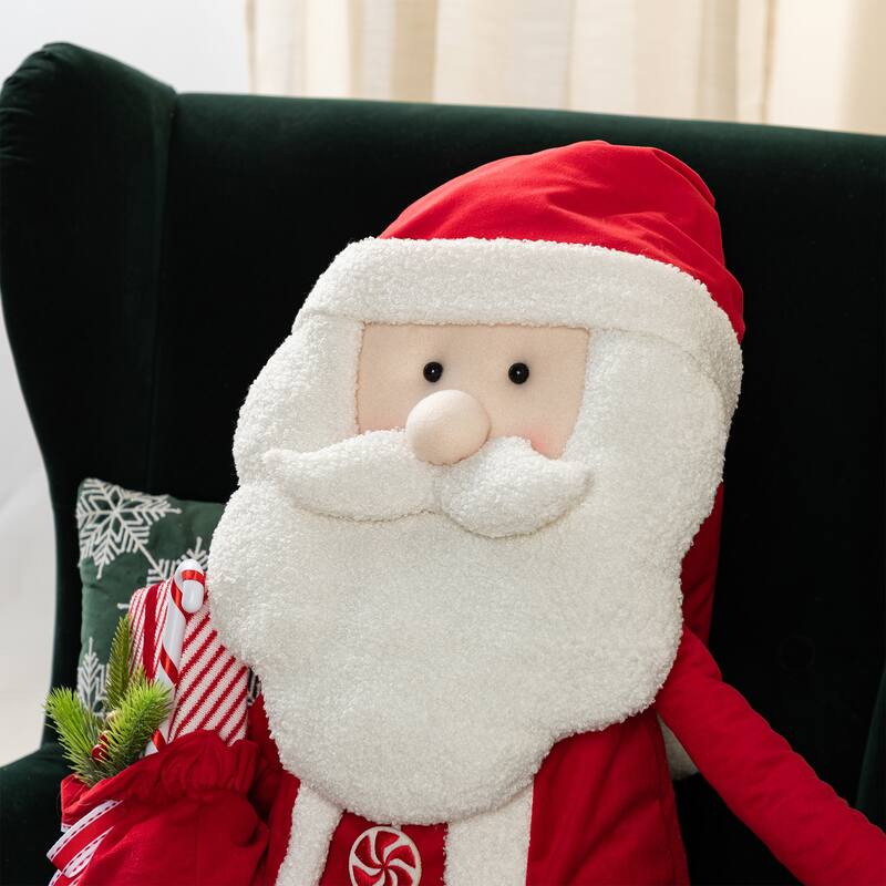 Glitzhome 60"H Christmas Oversized Fabric Santa Snowman Nutcracker With Dangle Legs