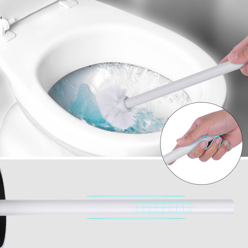 Stainless Steel Toilet Bowl Brush and Holder Wall Mounted Bathroom Essentials - White