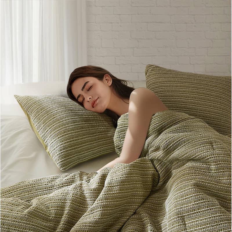 GDF Studio - Rowena Waffle Washed Cotton 3-Piece Comforter Set with Soft Textured Design