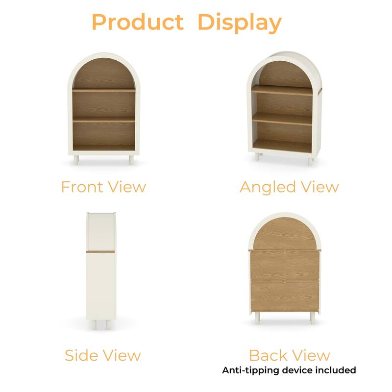 GDFStudio - Avery Elegant Arched Small Bookcase with Modern Storage Solutions - 3-Tier Storage