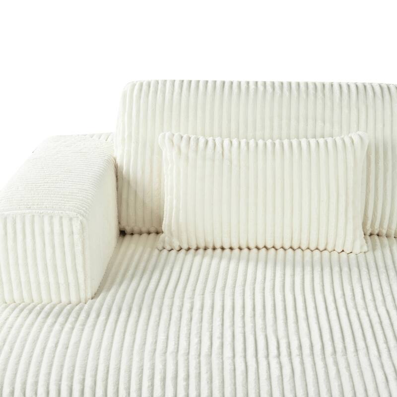 Oversized Double Chaise Lounge Sofa, Comfy Full-Compressed Sleeper Sofa Bed, Corduroy Upholstered Sofa Bed with 2 Pillows
