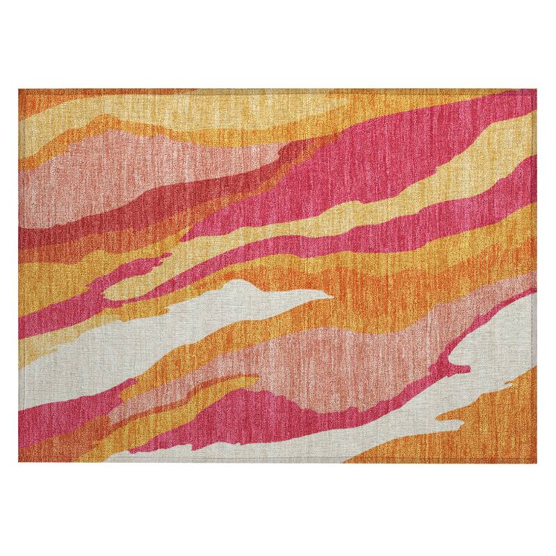 Machine Washable Indoor/ Outdoor Abstract Contemporary Chantille Rug