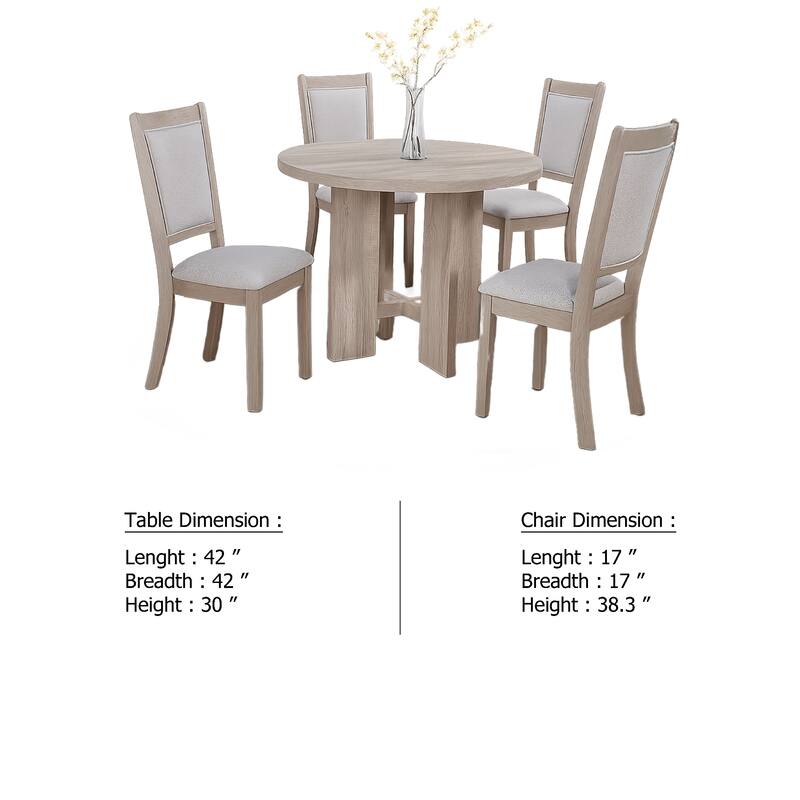 Moyo 5pc Dining Set, Light Gray, Rustic Style Gray Round Wood Top