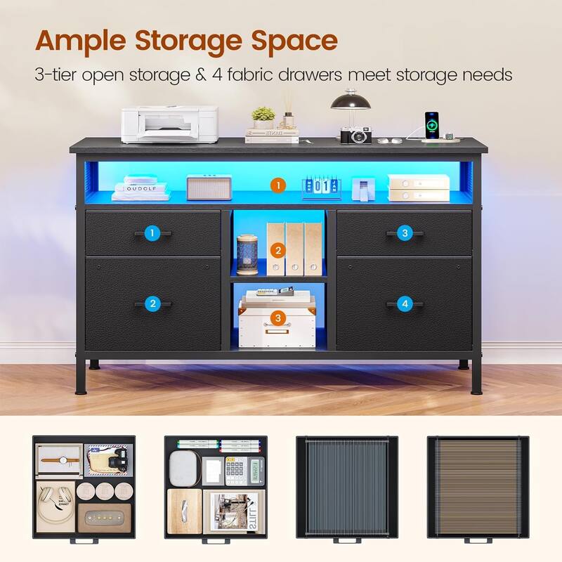 4 Drawer Lateral File Cabinet Open Storage Shelf Fabric Lateral Filing Cabinet