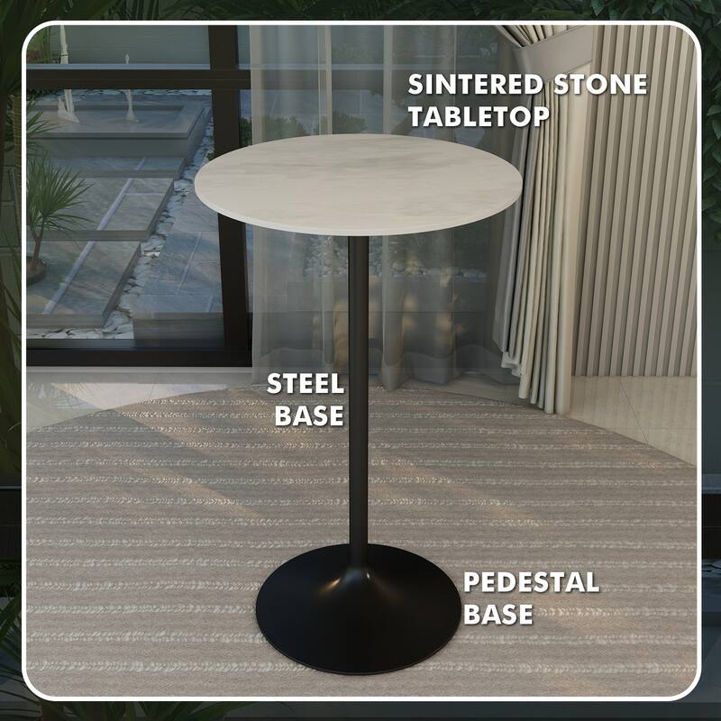 Verve 27" Round Sintered Stone Bar Height Bistro Table with Marble Top & Scratch Resistant for Kitchen, Small Spaces, Patios