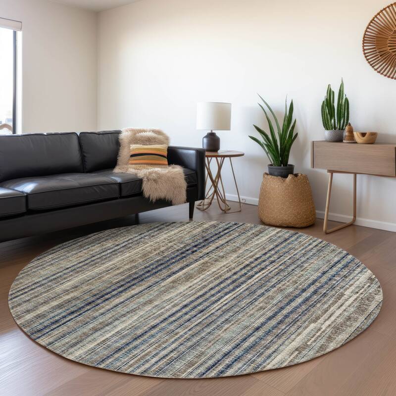 Premium Washable Super Soft Modern Stripes Mayfield Rug - Earth - 8' x 8' - Round
