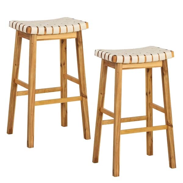 25.5" /31'' Woven Bar Stools Set of 2Faux PU Leather Saddle Stools - Bar Height