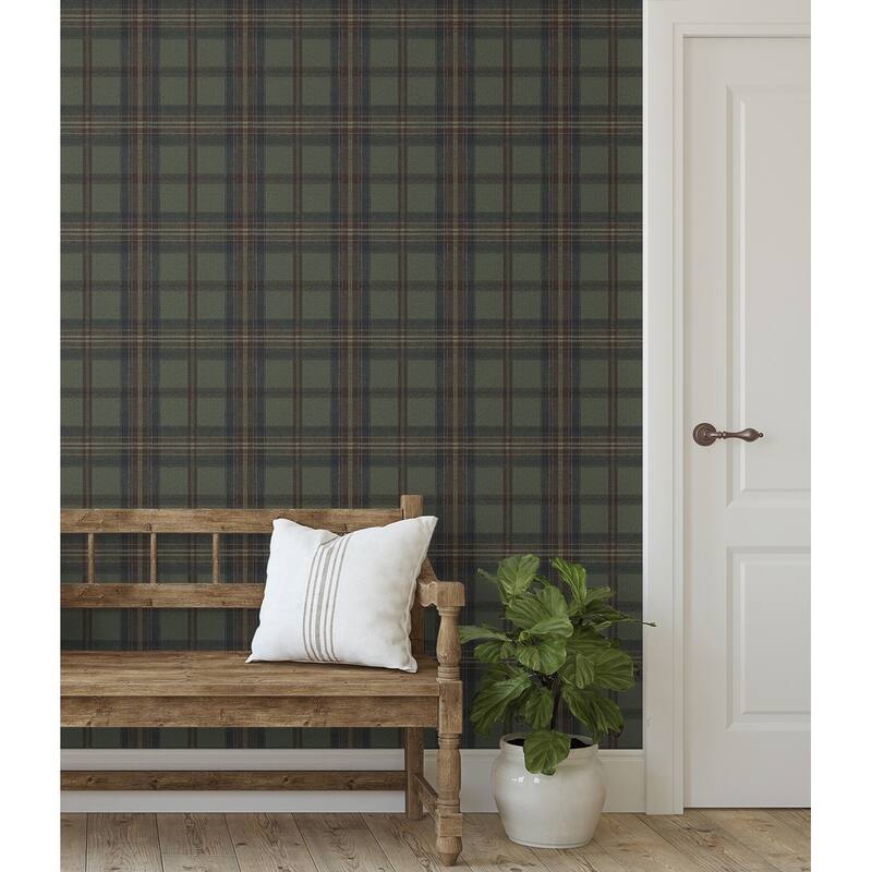 Harry & Grace Herringbone Plaid Premium Matte Non-Woven Peel and Stick Wallpaper