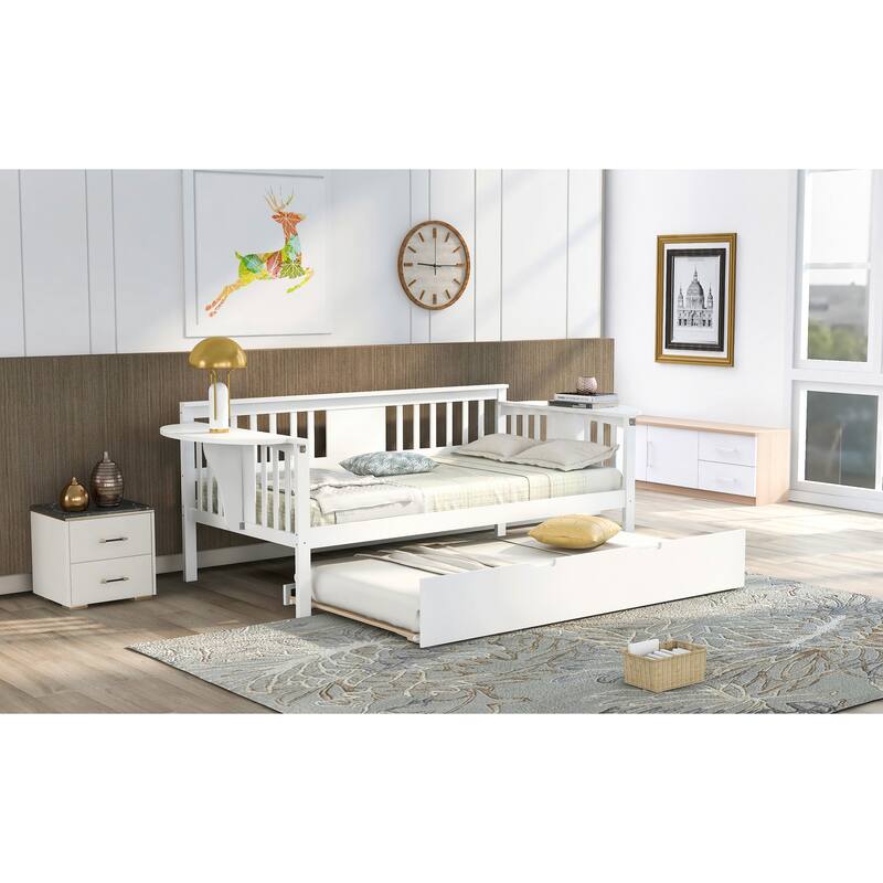 Twin Pine Daybed with Trundle & Foldable Shelves