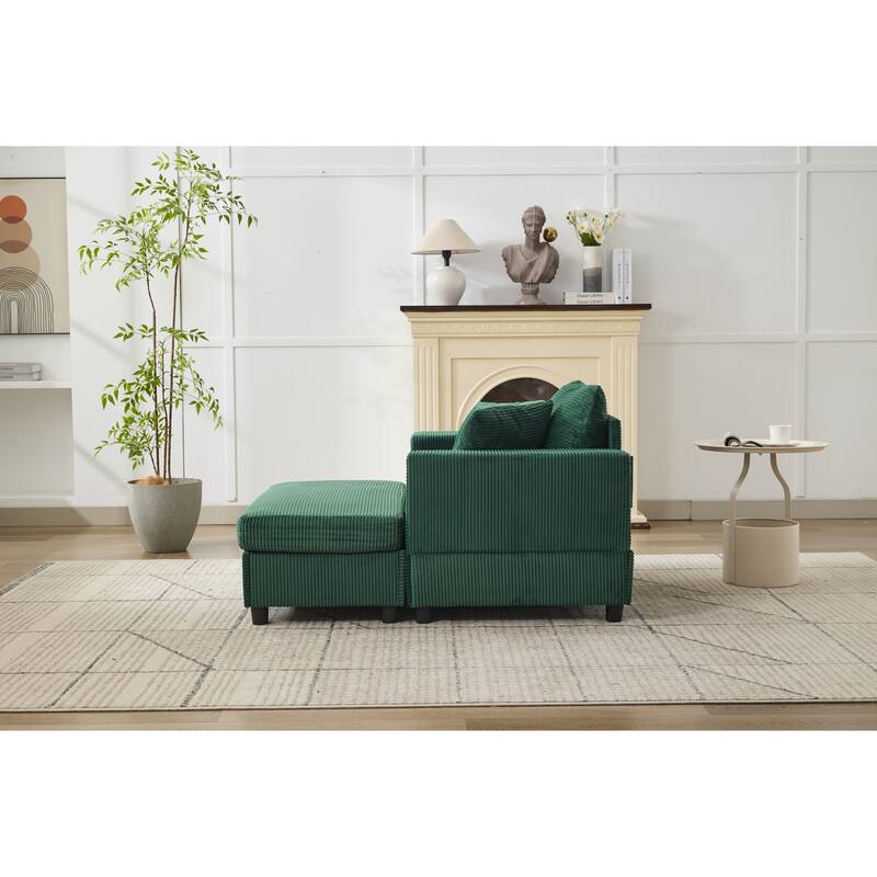 Chaise Lounge Chair with Removable Ottoman, Modern Accent Armchair Corduroy Sleeper Sofa Chair with Pillows for Living Room
