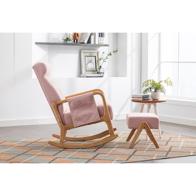 Rocking Chair With Ottoman Modern Upholstered Fabric Rocking Armchair
