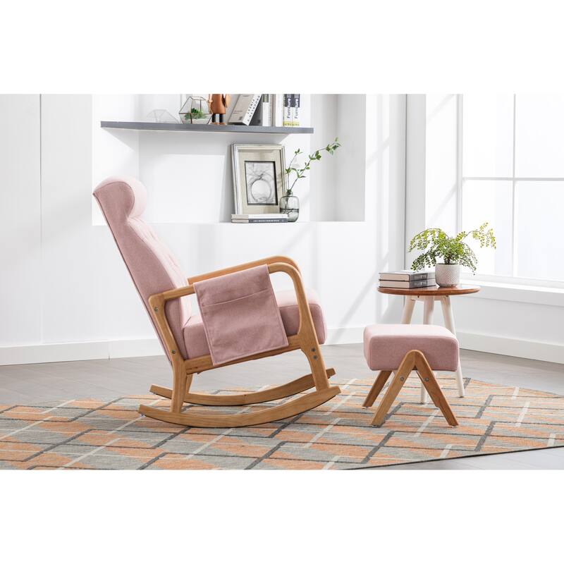 Rocking Chair with Ottoman, High Backrest Upholstered Gliders Rocking