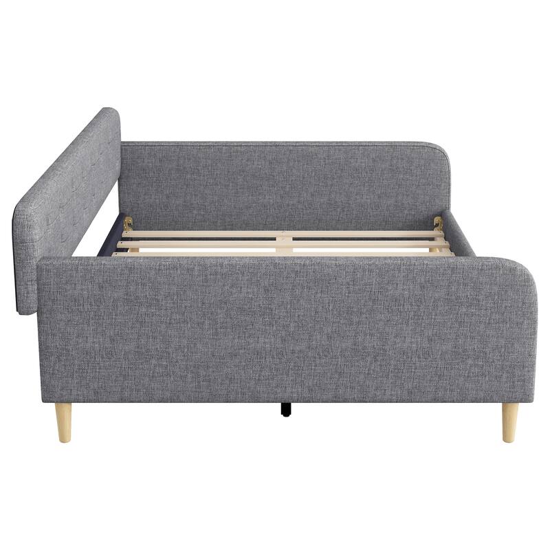 Roomfitters Queen Size Upholstered Daybed, Mid-Century Modern Sofa Bed Frame with Backrest and Tapered Wood Legs