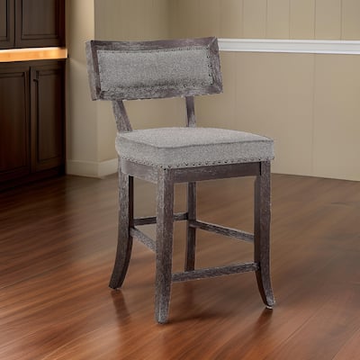 Shan 25 Inch Counter Height Chair, Nailhead Trim, Dark Brown Solid Wood