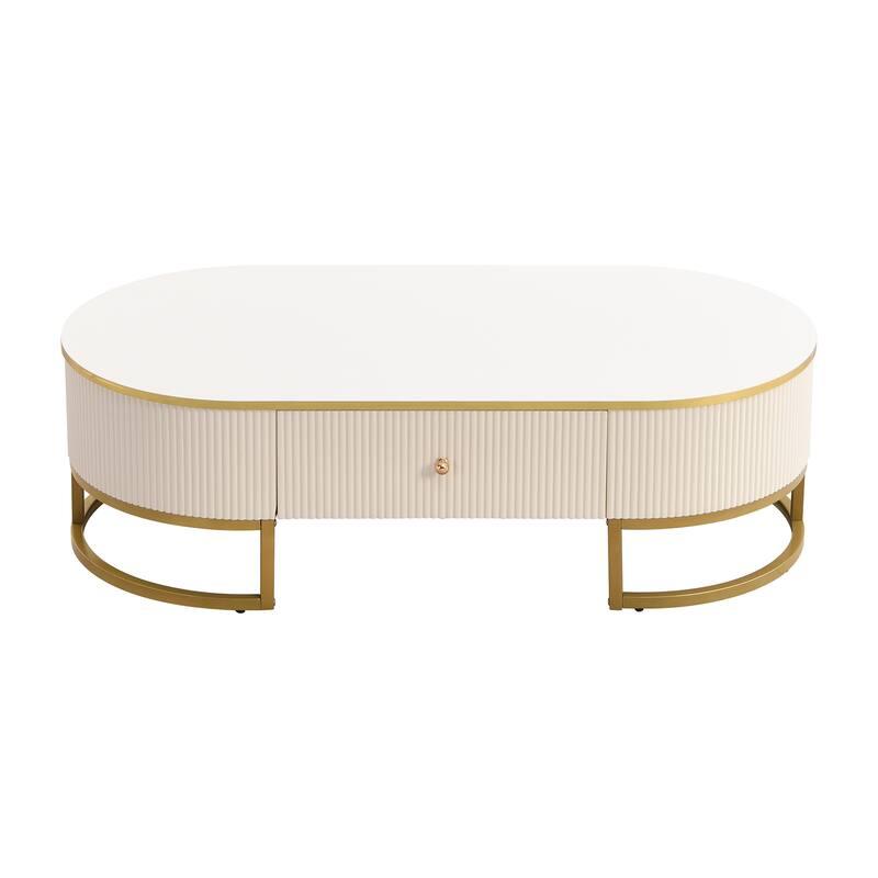 Oval Coffee Table Center Table with Drawers