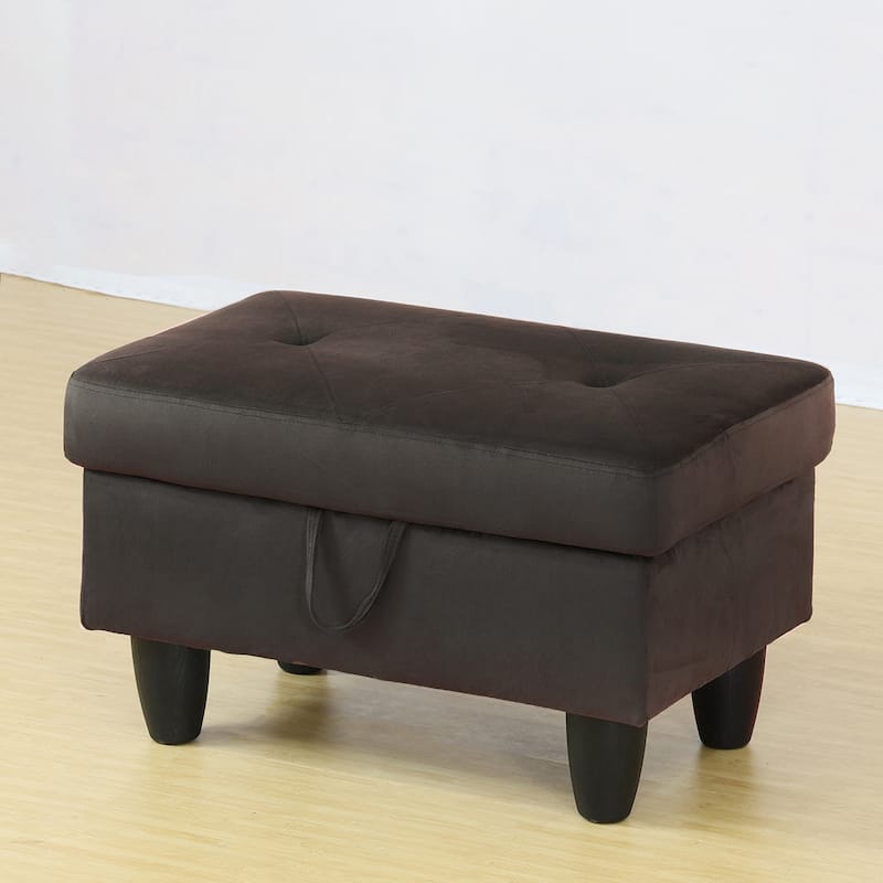 Espresso Velvet Storage Ottoman Rectangle Footstool