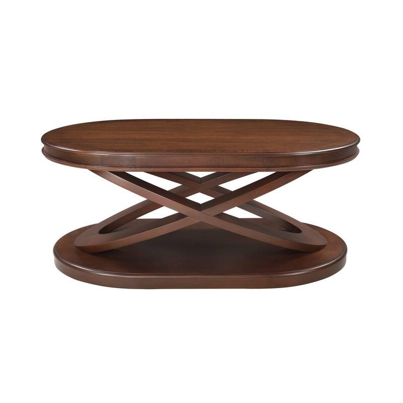 Solid Wood Oval Coffee Table with X-Shaped Base for Living Room Use