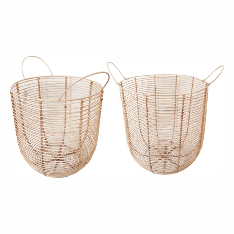 Set of 2 Cane Baskets w/ Handles- A