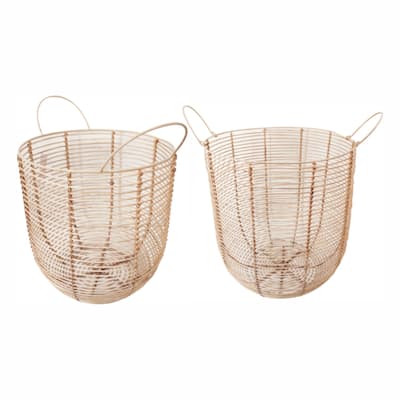 Set of 2 Cane Baskets w/ Handles- A