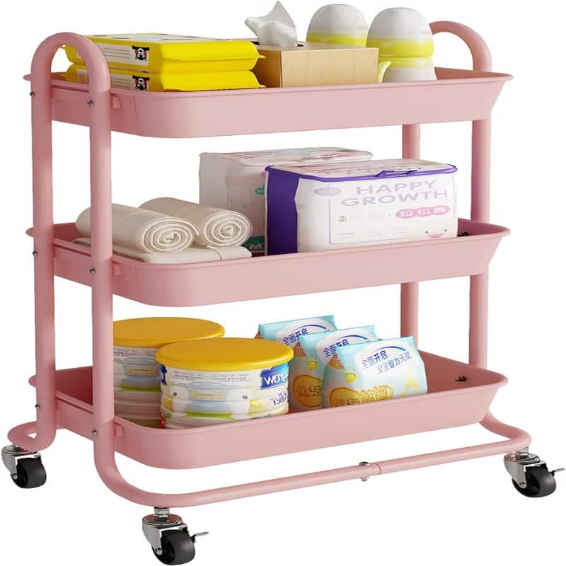 3-Tier Metal Utility Rolling Cart - 11.4"D x 18"W x 31.2"H