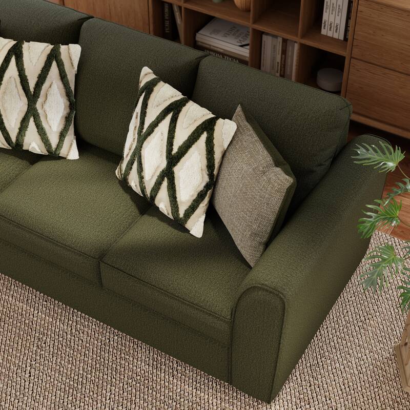 Roundhill Furniture Marvella Living Room Sofa and Loveseat Set with Mosswood Chenille Upholstery and Textured Accent Pillows