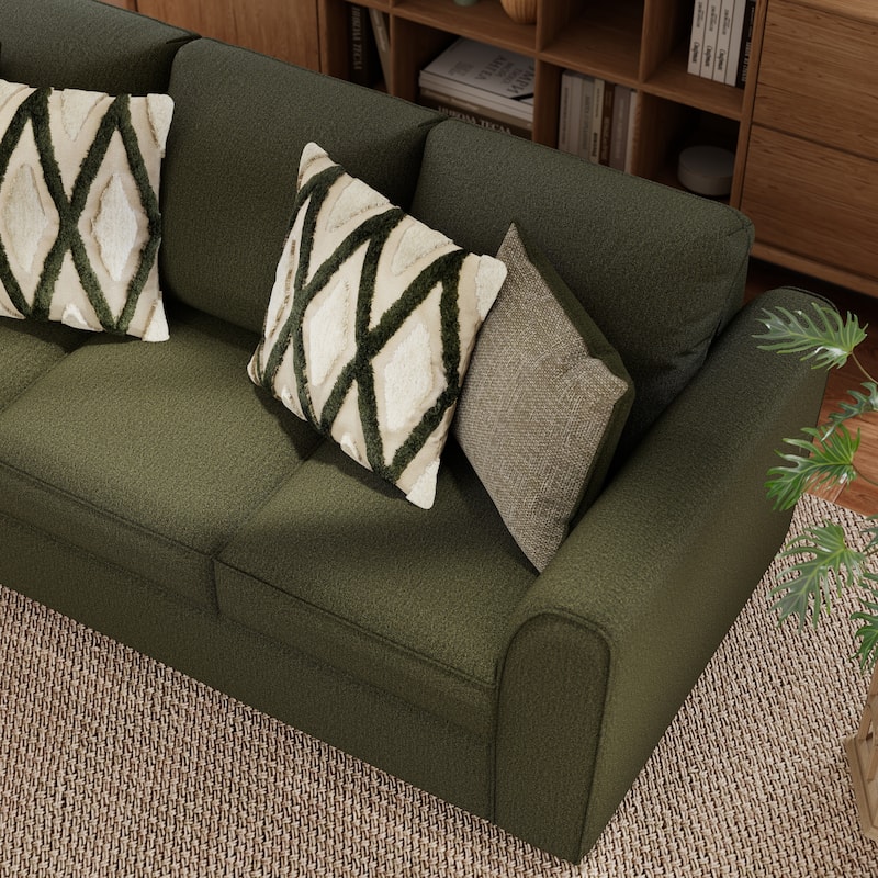 Roundhill Furniture Marvella Living Room Sofa with Mosswood Chenille Upholstery and Textured Accent Pillows - 7'6" x 9'6"