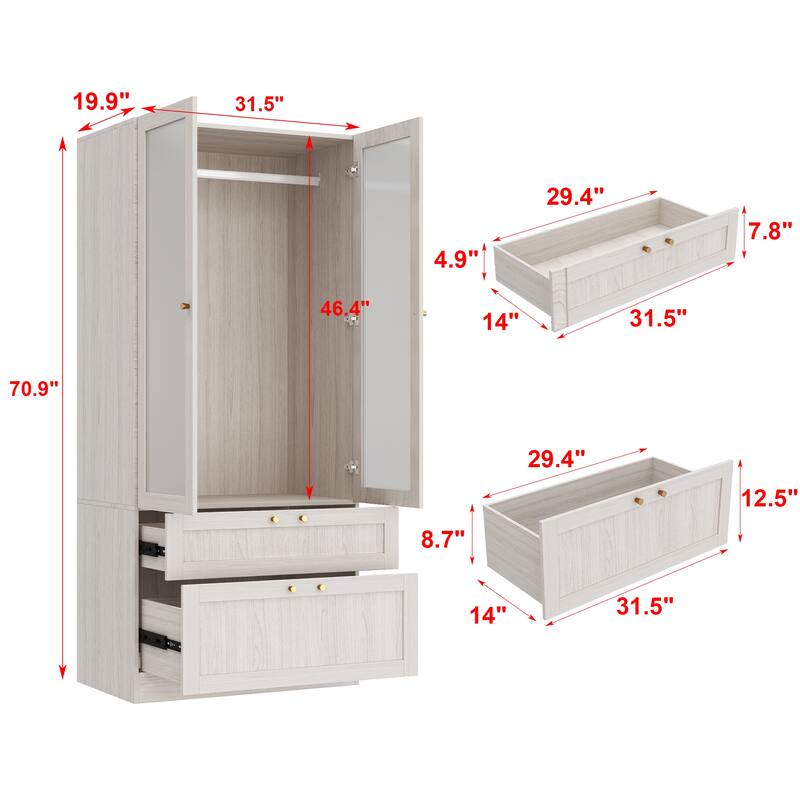 Combo Large Frosted Glass Closet: Versatile Wardrobe Options Armoires
