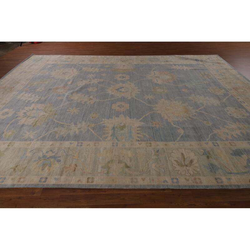 Blue Vegetable Dye Oushak Oriental Large Area Rug Handmade Wool Carpet - 10'5"x 13'7"