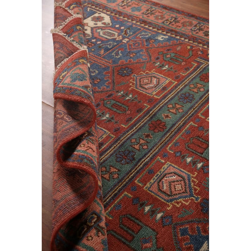 Geometric Orange Sirjan Area Rug Handmade Wool Carpet - 7'9"x 9'9"