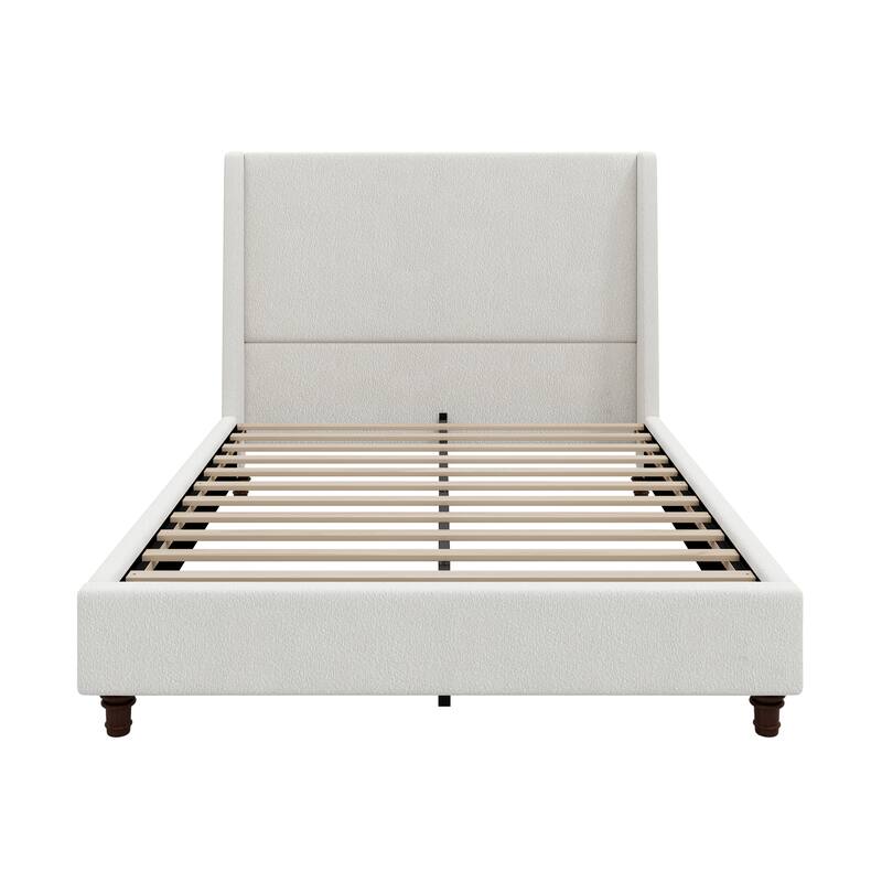 Christopher Knight Home - Modern 52.7" Tall Wingback Boucle Upholstered Platform Bed Frame with Solid Wood Legs & Slat Support