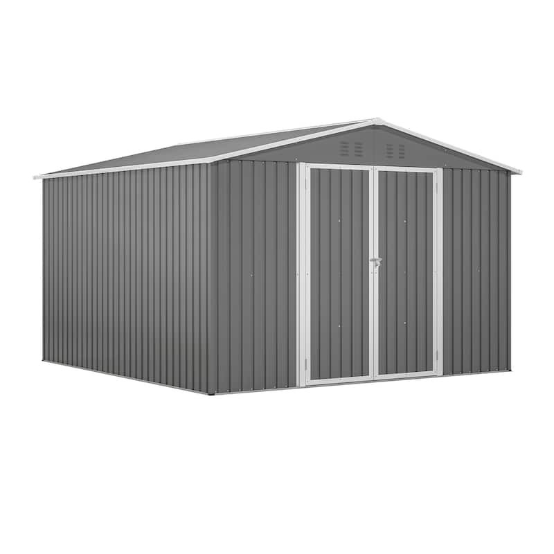 GDFStudio - Cassandra Large 10 x 10 FT Outdoor Metal Storage Shed with Lockable Doors