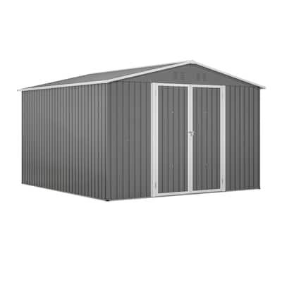 GDFStudio - Cassandra Large 10 x 10 FT Outdoor Metal Storage Shed with Lockable Doors