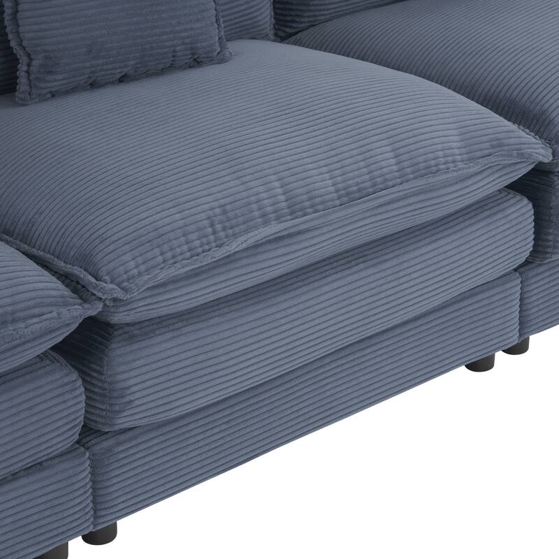 112.6" Corduroy Upholstered U-Shaped Modular Sectional Sofa with Side Storage Pockets