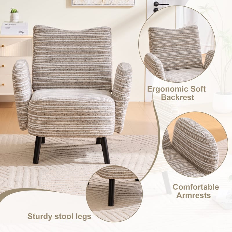 Boucle Upholstered Lounge Armchair, Reading Chair with Side Storage Pocket, Single Sofa Chair with Solid Wood Legs