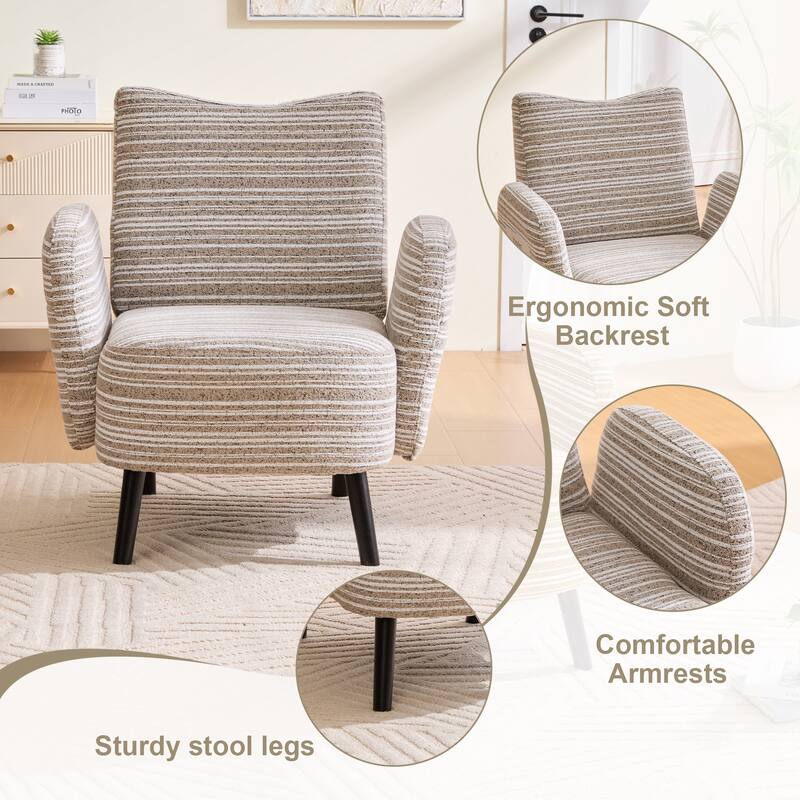 Modern style armchair with sanded fabric, Side storage pocket, Solid wood legs, Comfortable reading chair for living room
