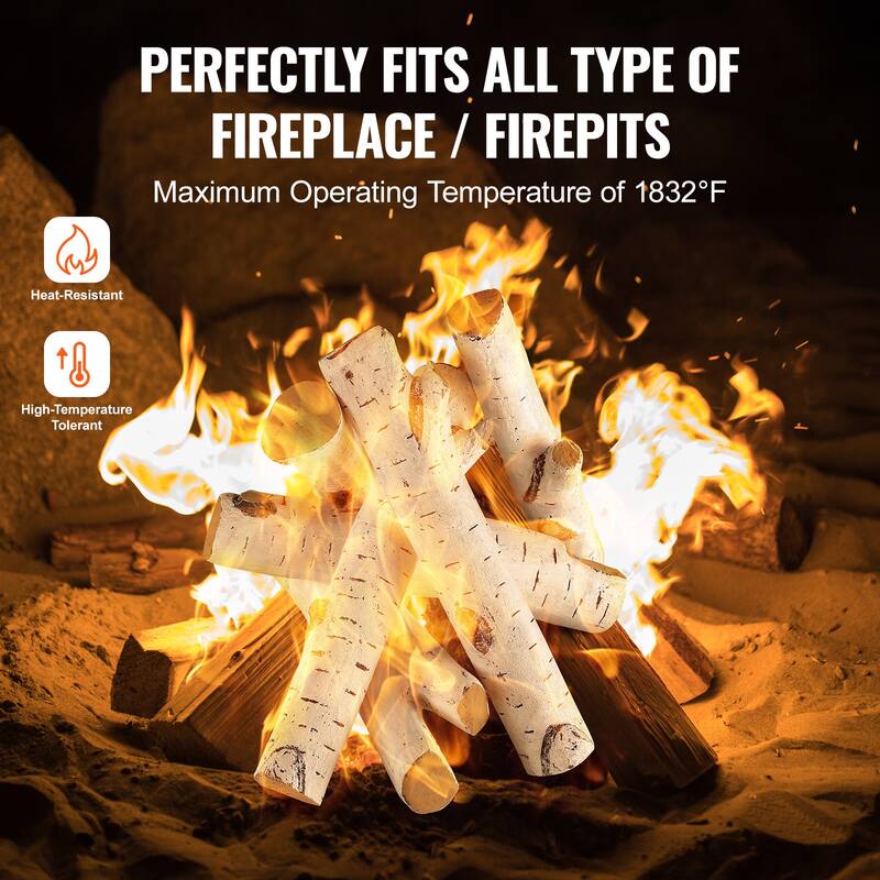 Logs, Gas Fireplace Ceramic Logs for Fire place, Heat-Resistant Wood Log Gas Realistic Logs, Stackable Wood Branches