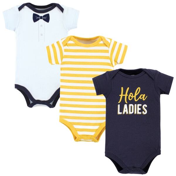 slide 1 of 1, Hudson Baby Infant Boy Cotton Bodysuits, Hola Ladies 3-Pack 0-3 Months - Hola Ladies 3-Pack