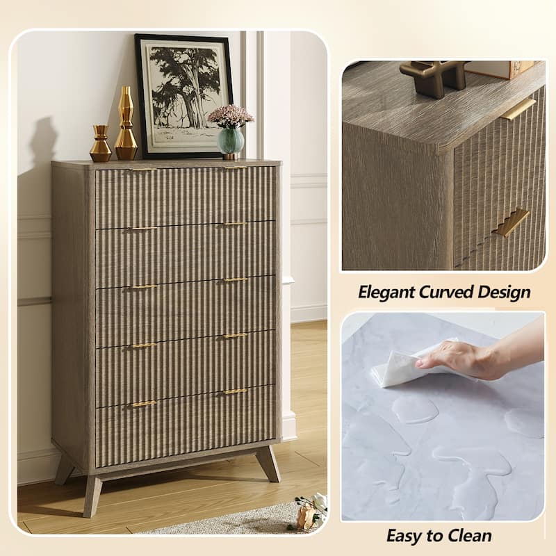 Modern 5 Chest of Drawers, Wood Dresser for Bedroom, Living Room