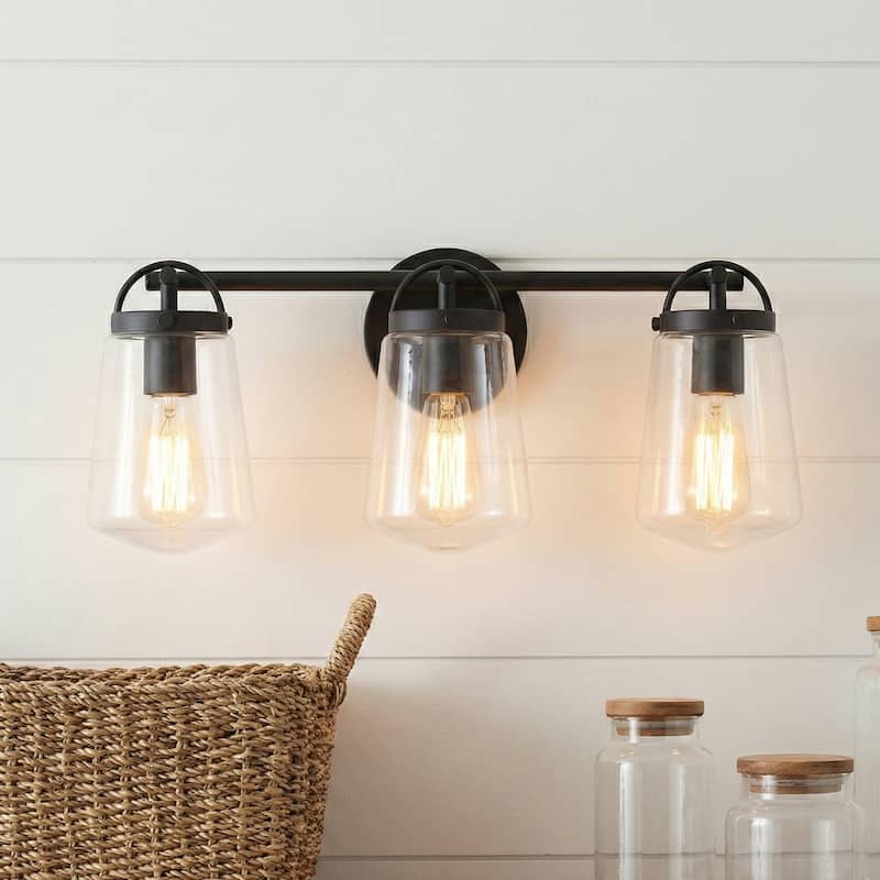 22-inch Modern Matte Black Glass 3-Light Bathroom Vanity Light
