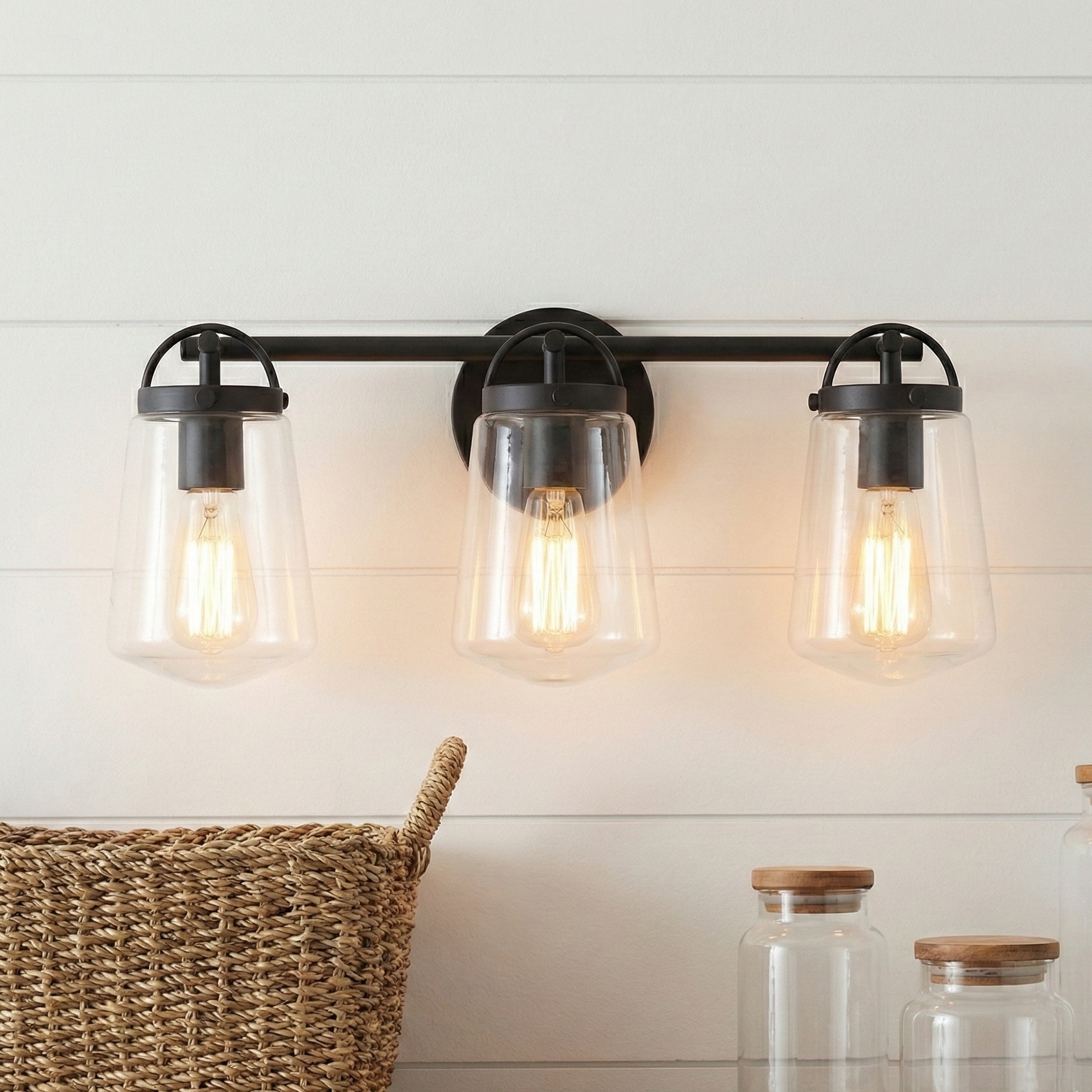 22-inch Modern Matte Black Glass 3-Light Bathroom Vanity Light