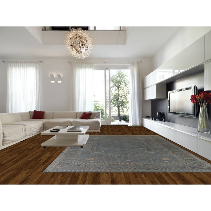 Hand Knotted Oriental 100% Wool Carpet Transitional All-Over Navy Blue & Blues Oushak Area Rug - 14' 11'' X 10' 11''