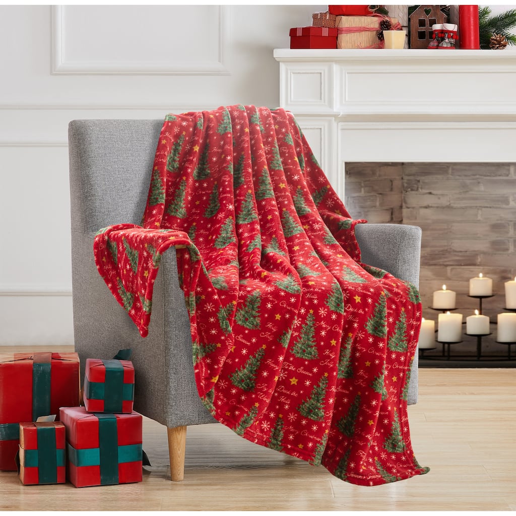 Xmas Tree Greetings 50"x 60" Printed Throw