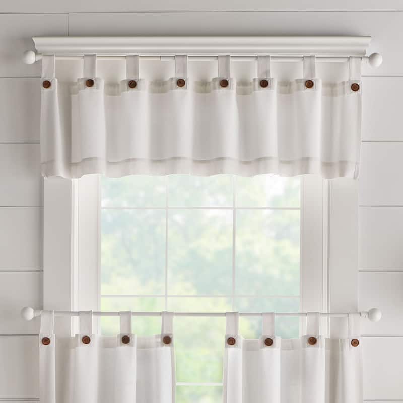 Tucker Solid Button Window Kitchen Curtain Valance - 15"x60" - White