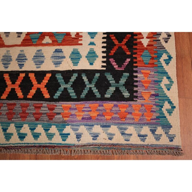 South Western Kilim Area Rug Hand-Woven Wool Carpet - 9'8" x 13'3"
