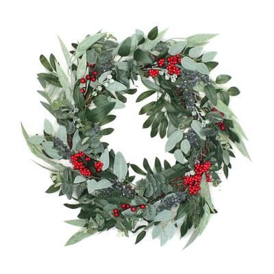 24" Christmas Eucalyptus and Berry Wreath - Green - 24 in