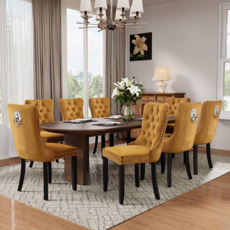 High-end Tufted Velvet Upholstered Nailhead Dining Chair Set of 4