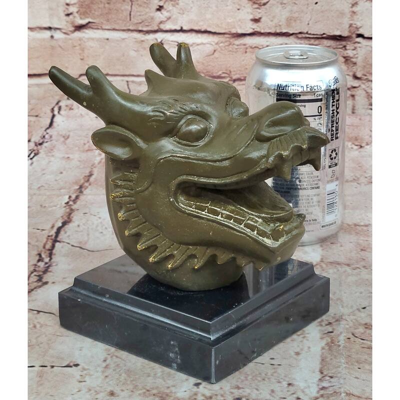 Bronze Dragon Head Bust On Marble Base – Chinese Zodiac Sculpture