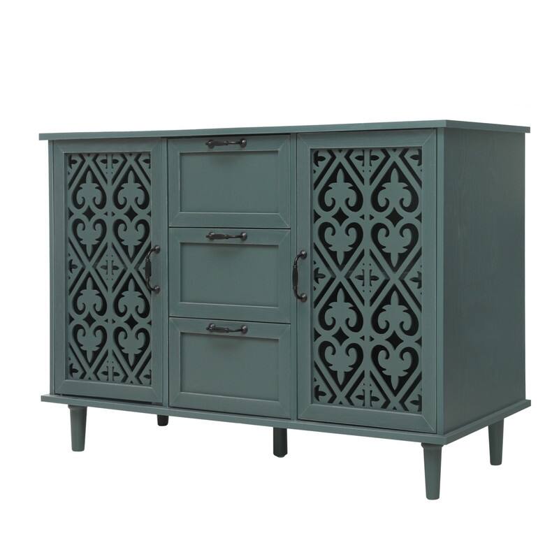 American Style Wood Sideboard Buffet Cabinet with 3 Storage Drawers and 2 Doors