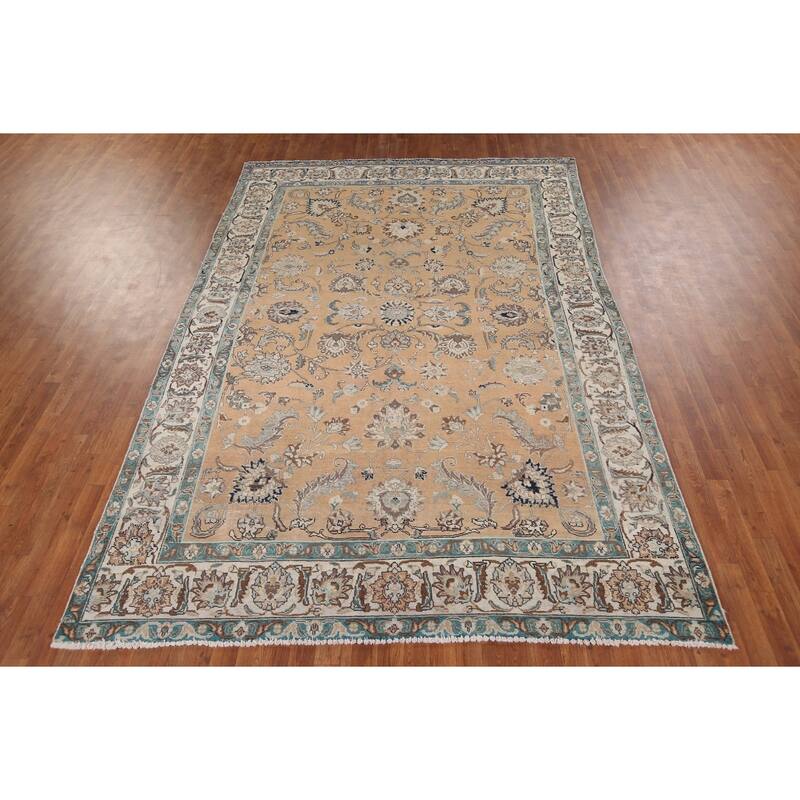 Floral Tabriz Vintage Persian Area Rug Hand-Knotted Wool Carpet - 7'5" x 10'9"