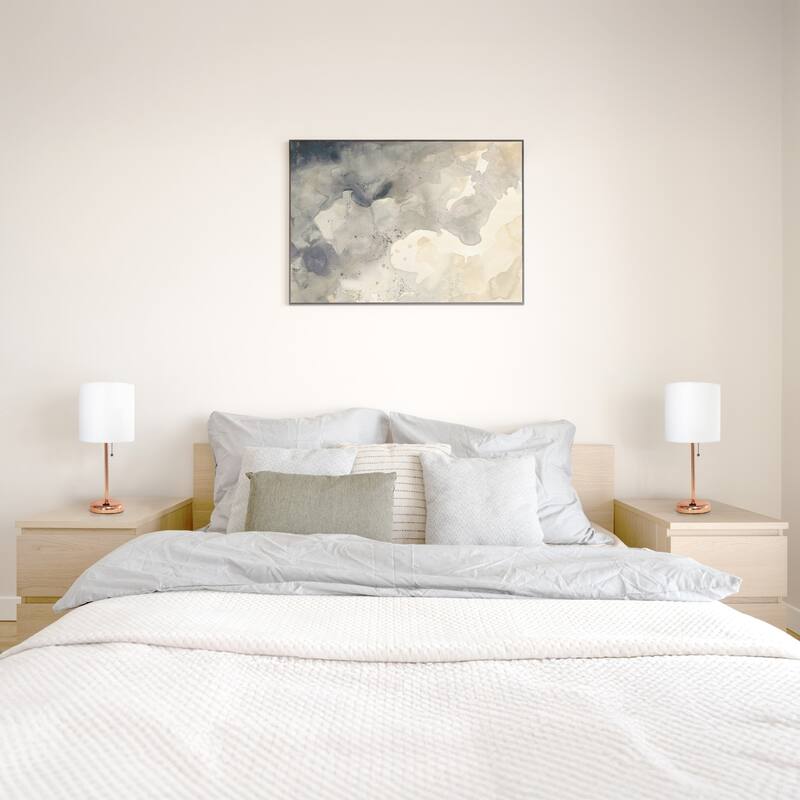 Stick Table Lamps with Drum Shade - 19.5" - Rose Gold and White - Set of 2